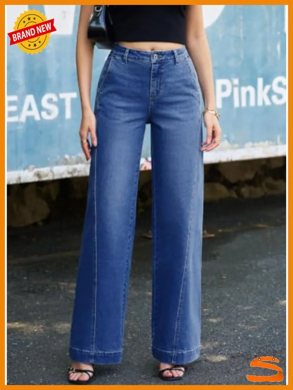 Women's Wide Leg Jeans High Waisted Stretchy Baggy Side Seam Denim Pants with
